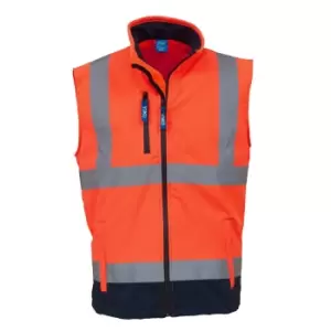 Image of Yoko Mens Hi Vis Softshell Bodywarmer / Workwear (Pack of 2) (XL) (Hi Vis Orange/Navy)
