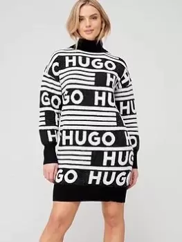 Image of HUGO Sisminy Logo Knitted Dress - Black, Size XL, Women