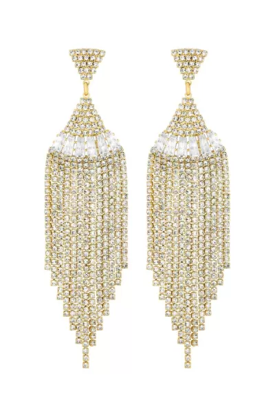 image of Gold Plated Cubic Zirconia Statement Fringe Earrings