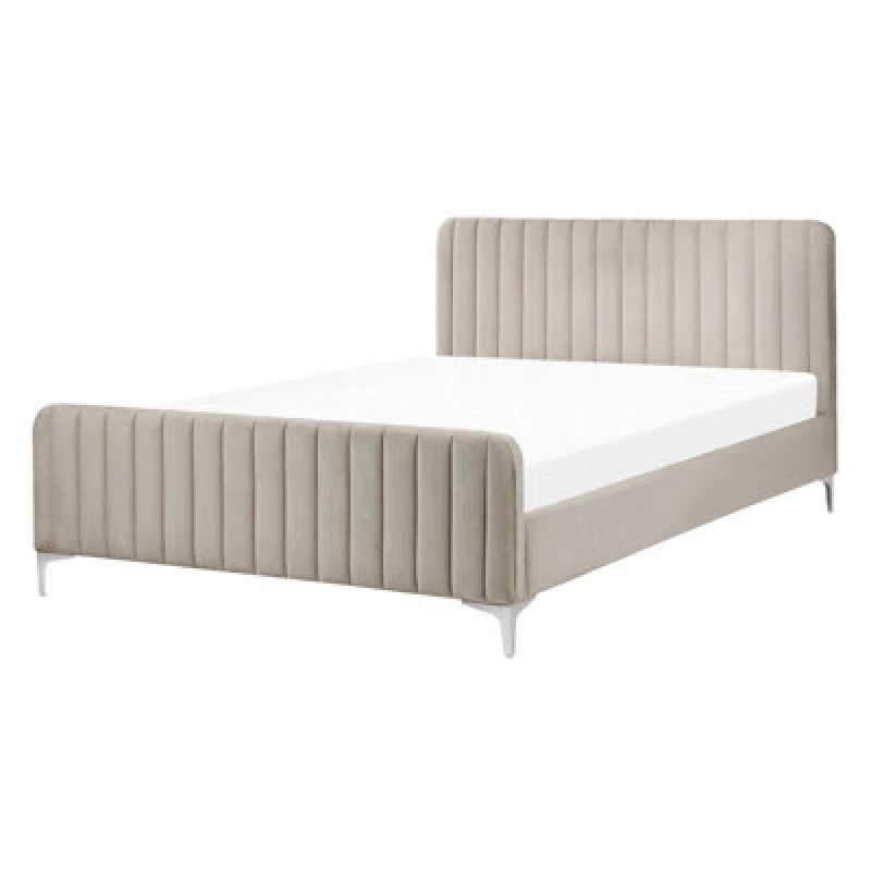 Image of Beliani Bed Velvet Lunan 140 X 200 Cm (Eu Double) Taupe