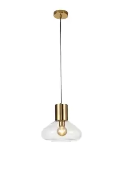 Image of Wide Ceiling Pendant, 1 x E27, Ancient Brass, Clear Glass