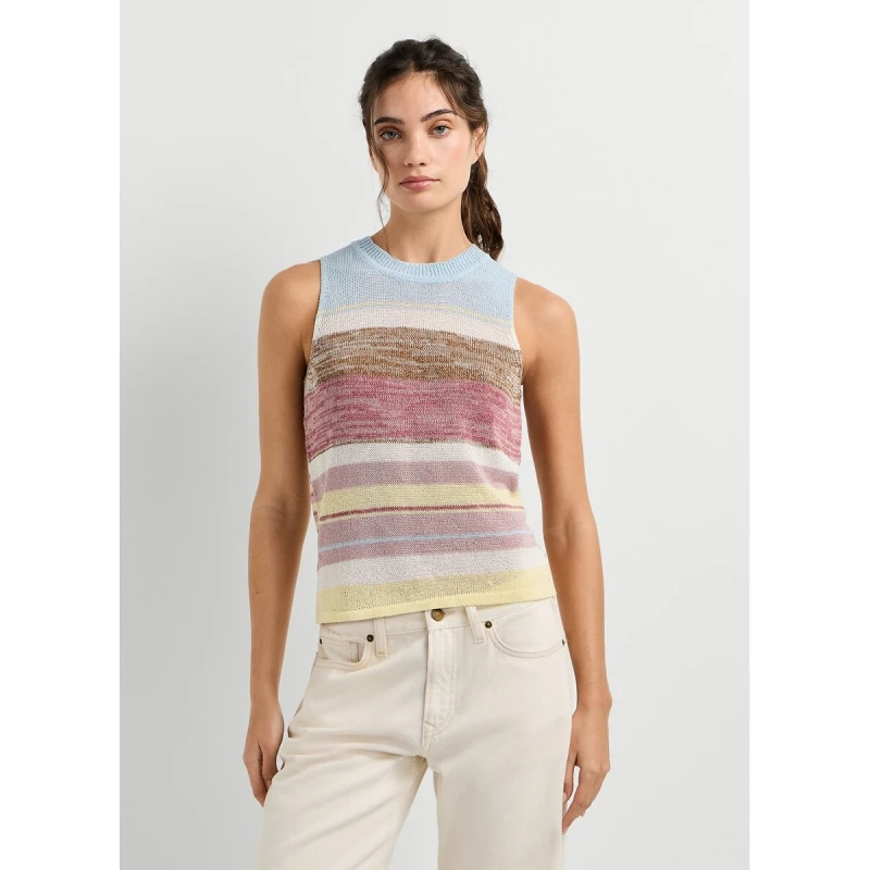 Image of Pepe Jeans Striped Sleeveless Jumper Multi-Coloured Viscose XL