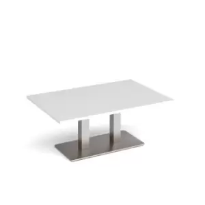 Image of Eros rectangular coffee table with flat brushed steel rectangular base and twin uprights 1200mm x 800mm - white
