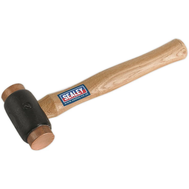 Image of Loops 2.75lb Copper Faced Hammer - Hickory Wooden Shaft - Extra Heavy Construction Copper