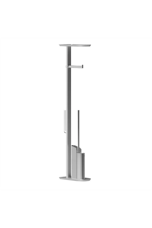 Image of Cosmic Silicone Toilet Brush with Toilet Roll Holder Chrome, FLAT Collection in Metallic Silver Metallic Silver Unisex