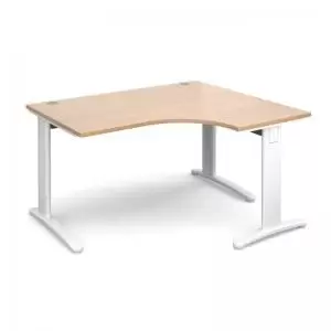 image of TR10 deluxe right hand ergonomic desk 1400mm - white frame and beech