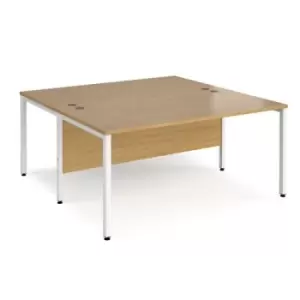 image of Office Desk 2 Person Rectangular Desk 1600mm Oak Tops With White Frames 1600mm Depth Maestro 25