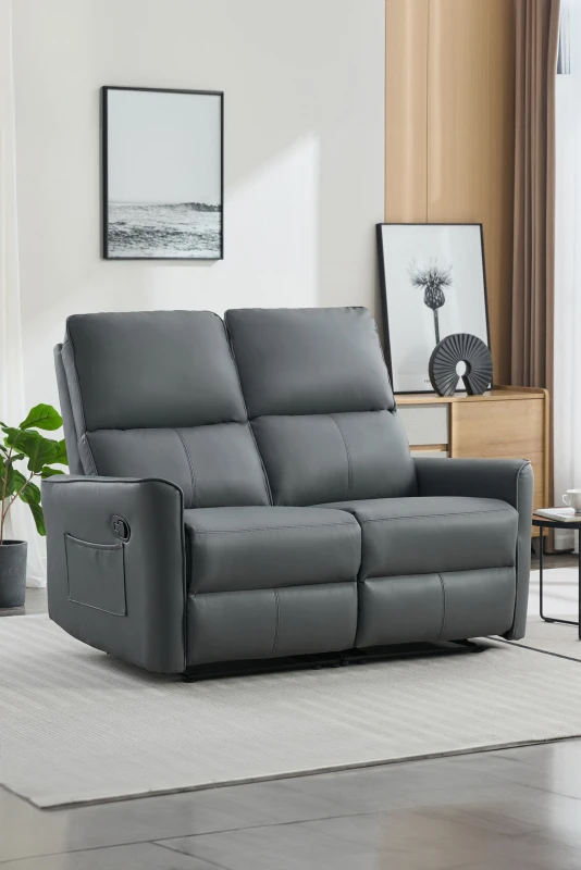 Image of More4Homes Madrid 2 Seater Manual Air Leather Recliner Sofa Grey