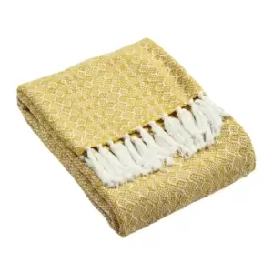 Image of Furn. Jewels Throw Geometric Diamond Knitted Design Cotton Ochre