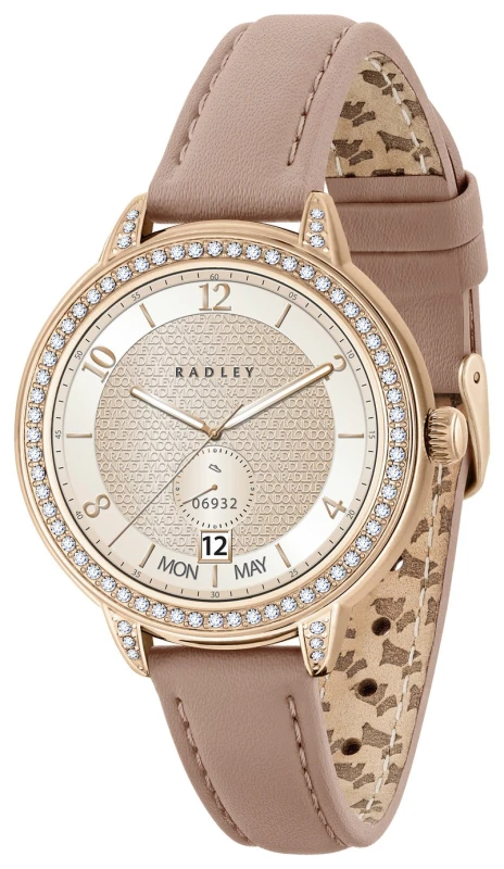Image of Radley Stone Set Dial Pink Leather Strap Calling Smart Watch