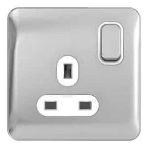 Image of Schneider LSD 1G 13A Double Pole Switched Socket White Insert Polished Chrome - GGBL3010DWPC