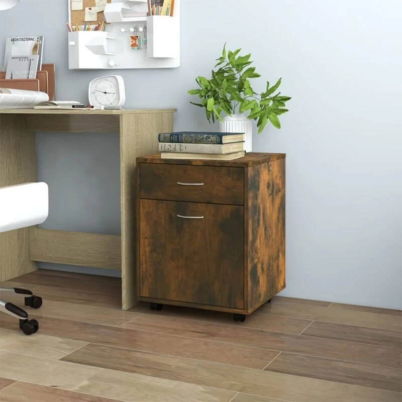 Image of VIDAXL Rolling Cabinet Smoked Oak 45x38x54cm Engineered Wood Vidaxl 8720286956403