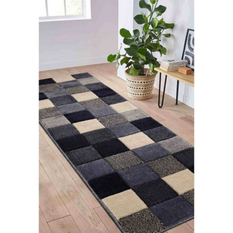 Image of Homemaker Newport Blocks Rug Blue Persian Rugs 60x200cm Blue 40826018167