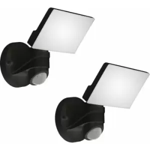 image of Loops - 2 pack IP44 Outdoor Wall Light & pir Sensor Black Plastic 13W LED Lamp