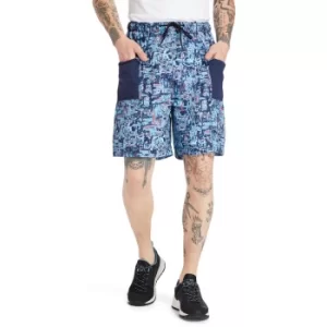 image of Timberland Printed Trail Shorts For Men In Blue Blue, Size L