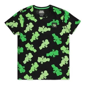 image of Nintendo - Super Mario Bros. Yoshi Colour Silhouette All-Over Print Mens Large T-Shirt (Green/Black)