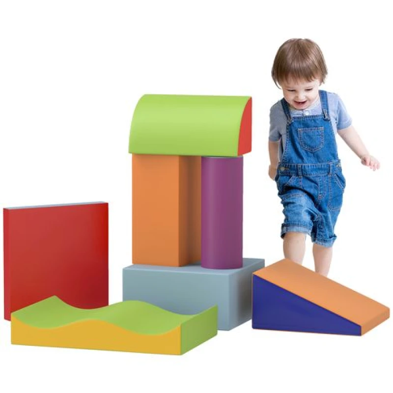 Image of Homcom 7 Pcs Kids Soft Foam Puzzle Play Blocks Set Learning Toy Blue, Orange 3D0-006V02MX