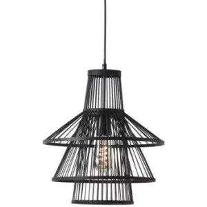 image of Endon Minato Single Pendant Ceiling Lamp, Dark Bamboo, Matt Black