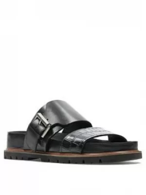 image of Clarks Orianna Sun Leather Flat Sandal Black Combi, Size 3, Women