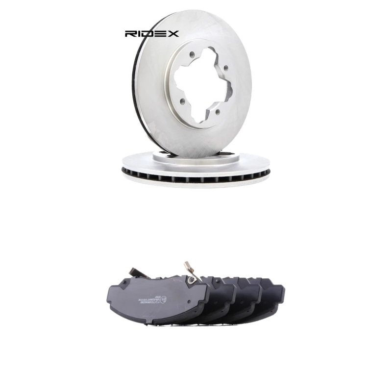 Image of RIDEX 3405B3146 Brake disc and pads set Front Axle, Brake Disc Type: internally vented, with acoustic wear warning Brake Set,disc brakes (3405)