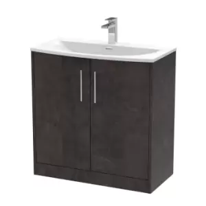 Hudson Reed Juno 800mm Floor Standing 2 Door Vanity & Curved Basin - Metallic Slate