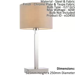 image of Table Lamp Chrome Plate & Taupe Fabric 60W E27 Bedside Light e10450