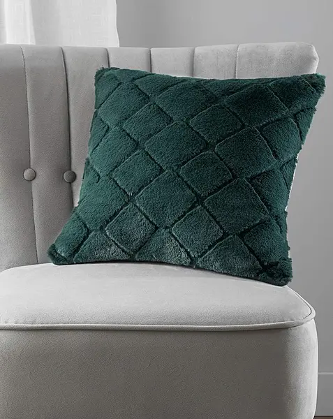 Image of Catherine Lansfield Cosy Diamond Cushion Bottle Green 43X43 MN20805