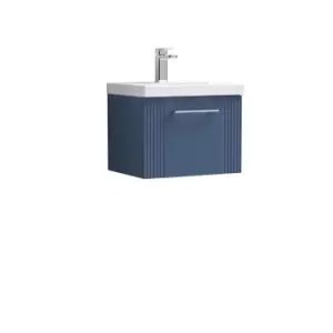 image of Nuie Deco 500mm Wall Hung Single Drawer Vanity & Basin 1 - Satin Blue