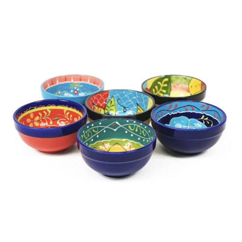 Image of Verano Spanish Ceramics Classic Spanish Hand Painted Kitchen Dining Set of 6 Tapas Bowls (Diam) 12cm Multi