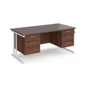 Image of Office Desk Rectangular Desk 1600mm With Double Pedestal Walnut Top With White Frame 800mm Depth Maestro 25 MC16P23WHW