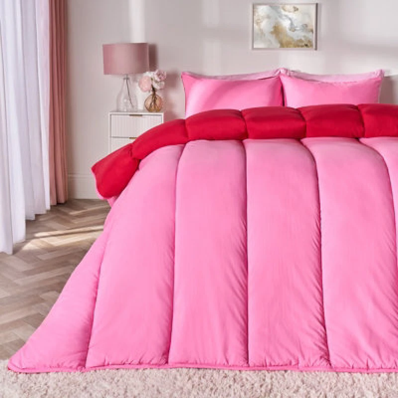 Image of OHS OHS Reversible 10.5 Tog Coverless Washable Duvet with Pillowcases in Bright Pink Size: Single Bright Pink Single Unisex 5027434230945