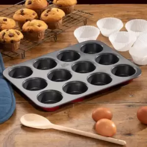Image of Hairy Bikers 12 Cup Muffin Pan - Red