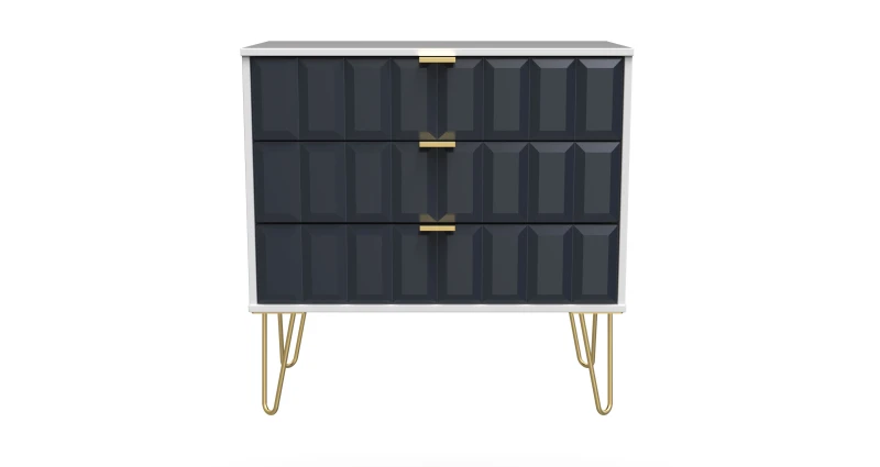 Image of Cube Ready Assembled Matt Indigo & White 3 Drawer Wide Chest (H)695mm (W)765mm (D)415mm