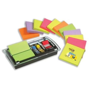 Image of Post it 76 x 76mm Z Notes Value Pack Assorted Colours 12 x 100 Sheets FREE Dispenser Index Flag Sample Pack