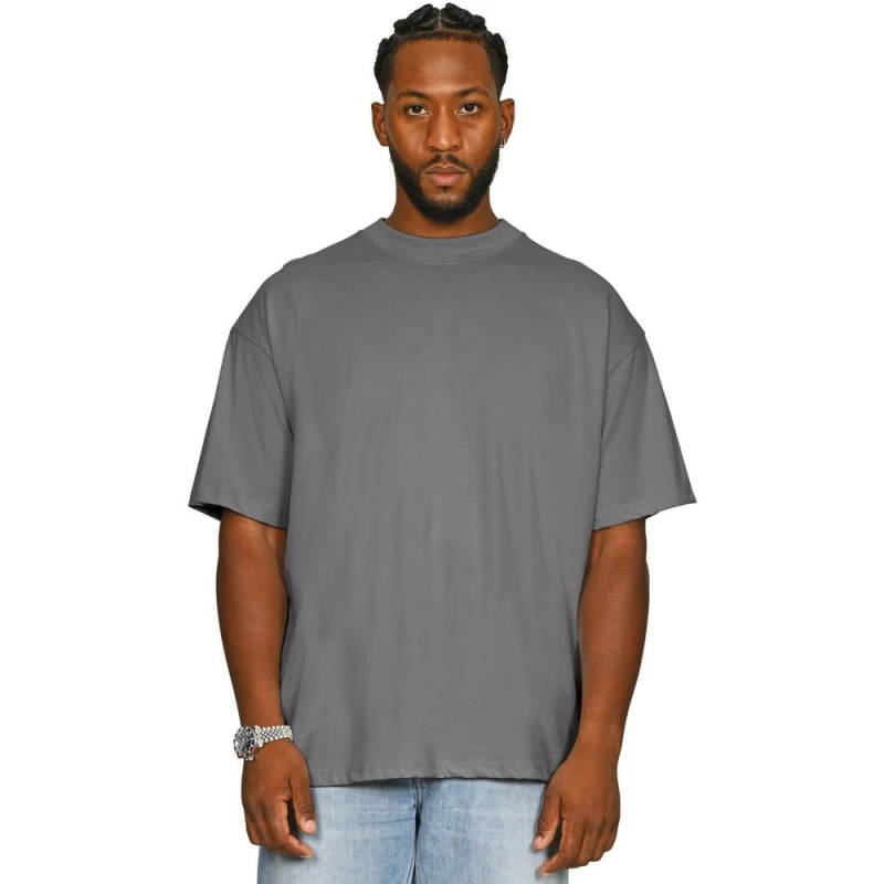 Image of Casual Classics Mens Combed Ringspun Cotton Extended Neckline Oversized T-Shirt in Charcoal Size: XS Charcoal Male XS