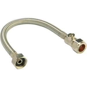 image of Wickes Flexible Compression Connector With Isolating Valve - 22 x 19 x 500mm