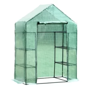 image of Outsunny Walk in Garden Greenhouse with Shelves Polytunnel Steeple Green house Grow House Removable Cover 143x73x195cm