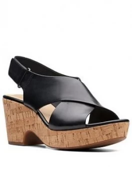 image of Clarks Maritsa Lara Wedge Sandals - Wide Fit, Black, Size 4, Women