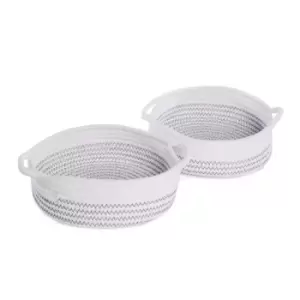 Image of Cotton Rope Storage Baskets White with Black Thread - Set of 2 M&amp;W