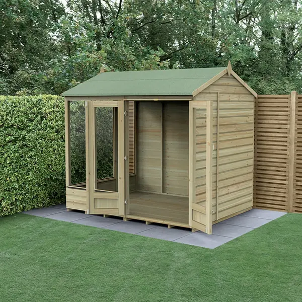 image of 8' x 6' Forest Beckwood 25yr Guarantee Double Door Reverse Apex Summer House (2.42m x 1.99m)