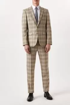 Image of Mens Slim Fit Neutral Highlight Check Suit Jacket