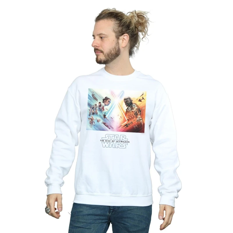 Image of Disney Men Star Wars The Rise Of Skywalker Battle Poster Sweatshirt in White Size: Small White S Male 5059400135510