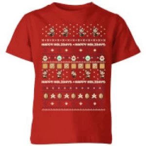 Image of Nintendo Super Mario Happy Holidays The Good Guys Kid's Christmas T-Shirt - Red - 11-12 Years
