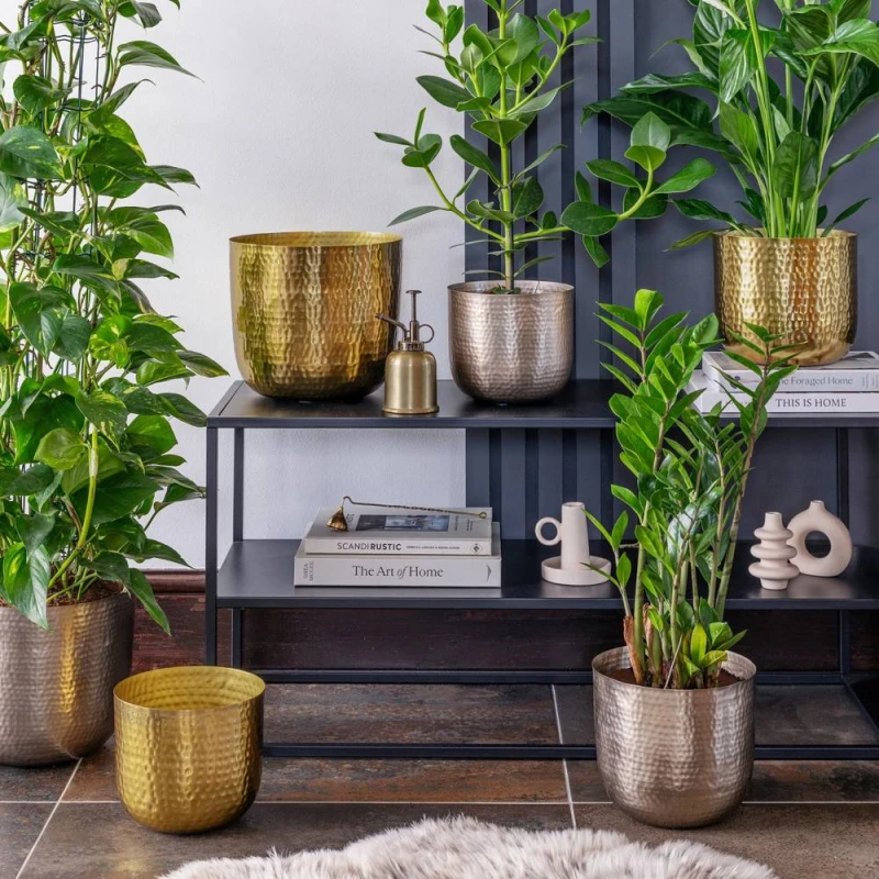 Image of Ivyline Felix Hammered Planter (Set Of 3) - Metal - Bronze