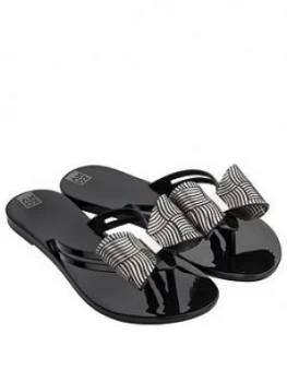 Image of Zaxy Sunrise Bow Detail Flip Flop - Black, Size 3, Women