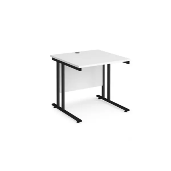 image of Office Desk 800mm Rectangular Desk With Cantilever Leg White Tops With Black Frames 800mm Depth Maestro 25