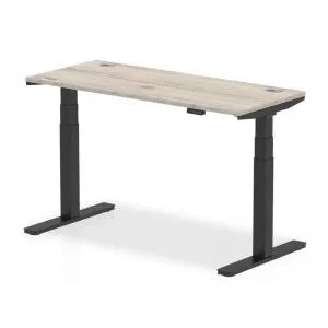 image of Air 1400 x 600mm Height Adjustable Desk Grey Oak Top Cable Ports Black