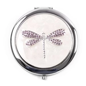 image of Sophia Silverplated Compact Mirror - Pink Crystal Dragonfly