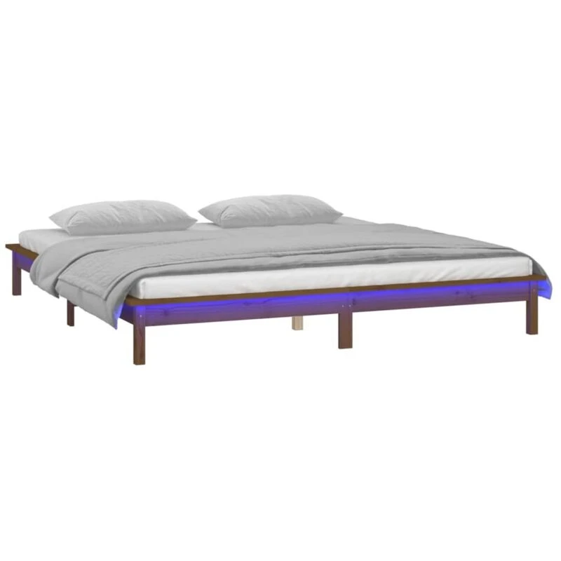 Image of vidaXL LED Bed Frame Honey Brown 120x200cm Solid Wood, Brown 820604