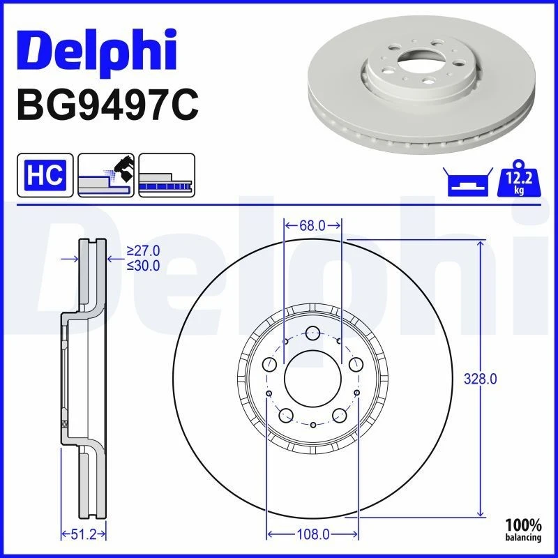 Image of DELPHI Brake disc DELPHI BG9497C